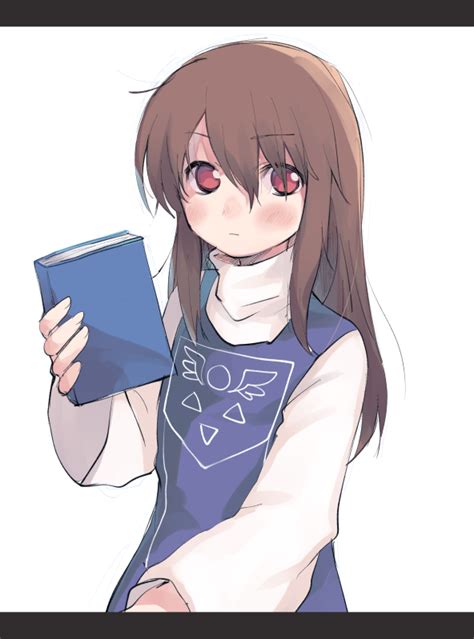 Safebooru 1girl Bangs Blush Book Brown Hair Chara Undertale Closed Mouth Cosplay Frown Hair