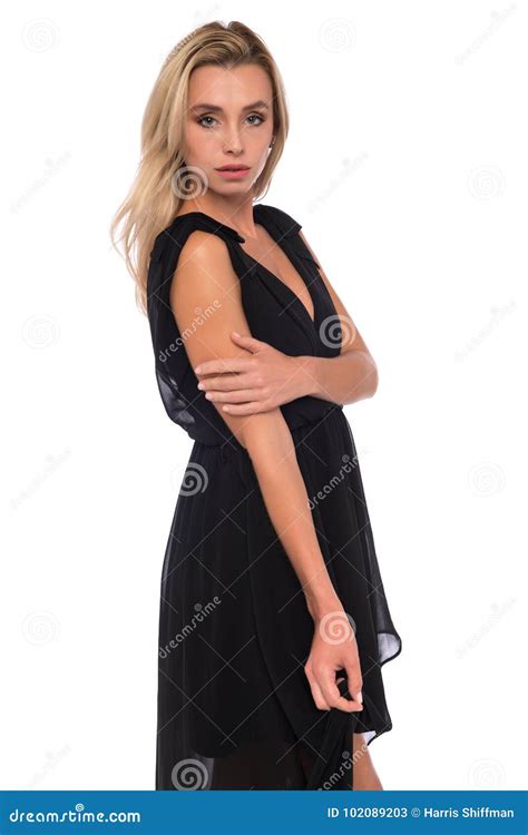Blonde In A Black Dress Stock Image Image Of Pretty 102089203