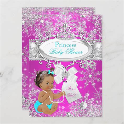 Princess Baby Shower Hot Pink Aqua Brunette Invitation Zazzle