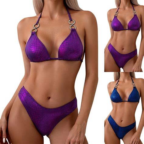 Sexy Snake Skin Printed Bikini Sets Metallic Summer Beach Wear Women Halter Push Up Gathered