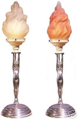 Art Deco Frankart Nude Diana Lady Lamp Flame Shade