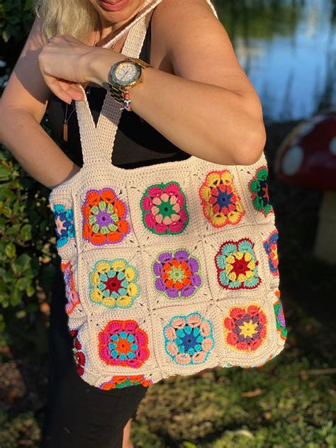 Crochet Bag Granny Square Afghan Bagpride Bag Crochet Etsy