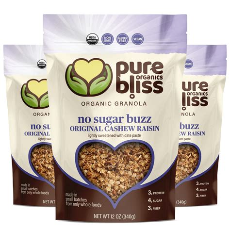 Organic Low Sugar Granola Cashew Raisin Gluten Free Vegan Non Gmo