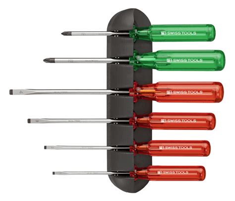 PB Swiss Tools PB 245 Screwdriver Set Slotted PoziDriv With Wall Rack