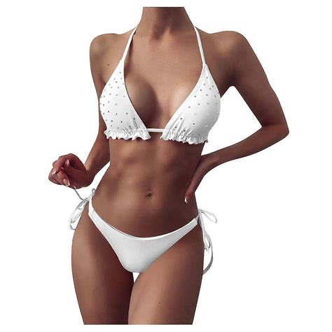 Women Two Piece Rhinestone Print Split Sets Plus Size Beachwear Swimsuit Bikini Fruugo UK