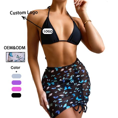Oem Odm Butterful Woman Sexy Swimwear String Bathing Suit Piece Bikini With Skirt Mesh
