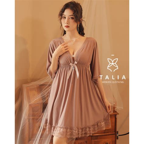 Milf Long Nightdress Babydoll Lace Pajamas Baju Tidur Malam Seksi Lingerie Sleepwear Nightwear