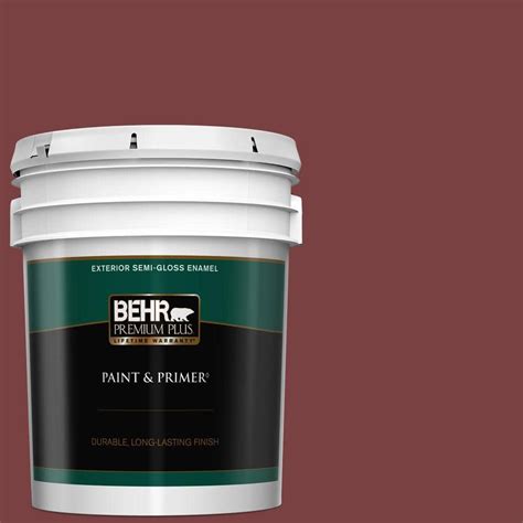 Behr Premium Plus 5 Gal Pmd 43 Velvety Merlot Semi Gloss Enamel Exterior Paint And Primer 534005