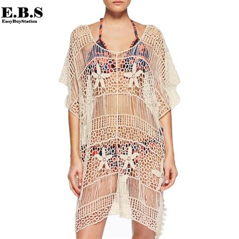 Europe Fashion Women Hollow Summer Beach Cover Up Mesh Bikini Tops Sexy Crochet Beach Dress