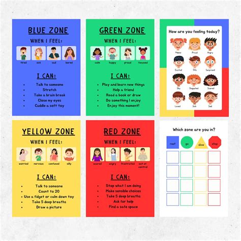 Zones Of Regulation Display Self Regulation Cards Chart Printable Feelings Emotions Bundle