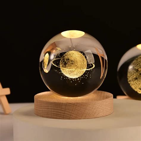 Cm D Crystal Ball Crystal Planet Night Light Laser Engraved Solar