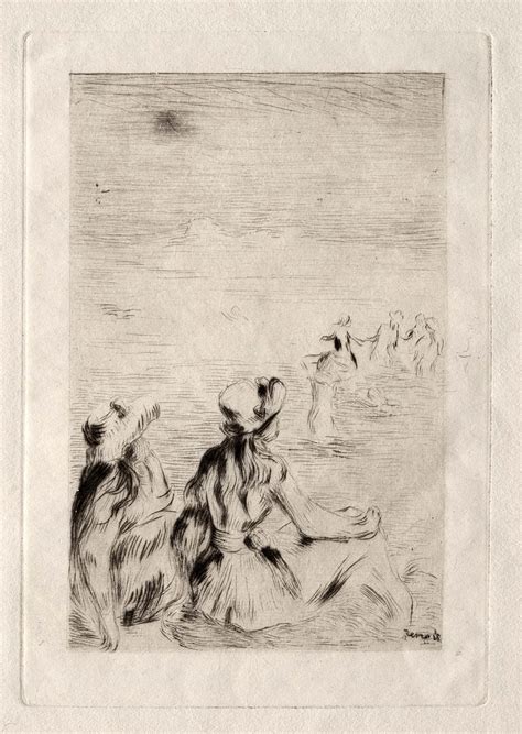 雷诺阿蚀刻版画人物《在伯内瓦尔海滩》 版画高清大图下载 集古作网