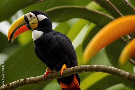 Keel-billed Toucan, Ramphastos sulfuratus, bird with big bill. Toucan ...