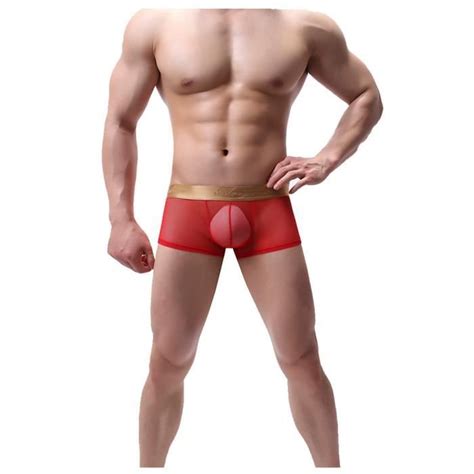Boxer Homme Sexy Transparent Voir Au Travers Short Hot Lip Imprimer Bobette Rouge Rouge