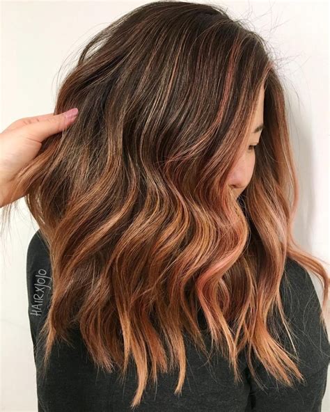 Lob With Auburn Balayage Balayage Brunette Auburn Balayage Balayage