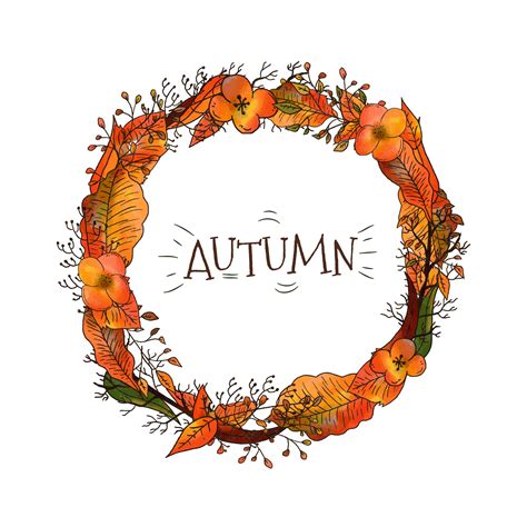 Autumn Wreath With Leaves And Flowers 166634 Vector Art at Vecteezy