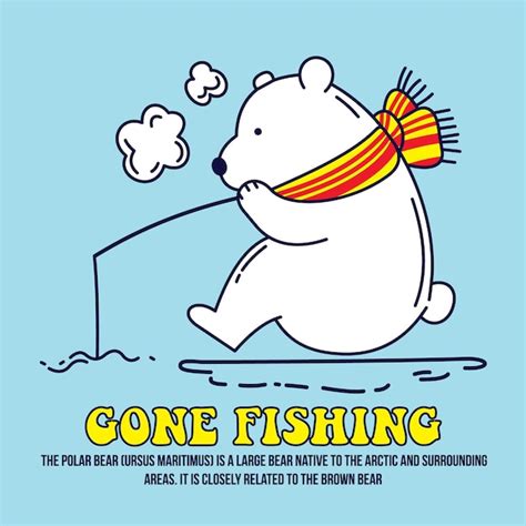 Premium Vector Gone Fishing Polar Bear Fishing On A Pond Cute