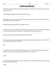 Phsci Understanding Specific Heat Capacity Practice Docx Name