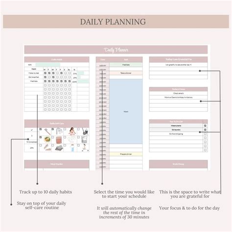 Digital Planner Spreadsheet For Google Sheets Custom Daily Agenda