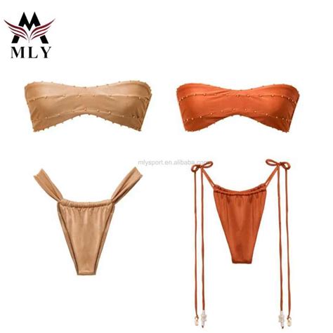 Custom Sublimation Solid Bikini Bandeau Bikini Swimwear Swimsuit Bikini Set Alibaba