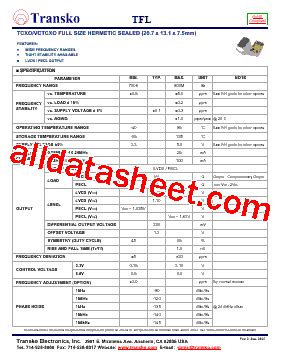 TFI Datasheet PDF Transko Electronics Inc