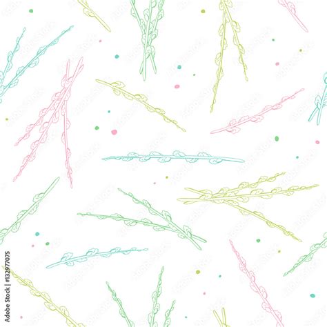 Pussy Willow Graphic Color Sketch Seamless Pattern Illustration Vector Stock Vector Adobe Stock