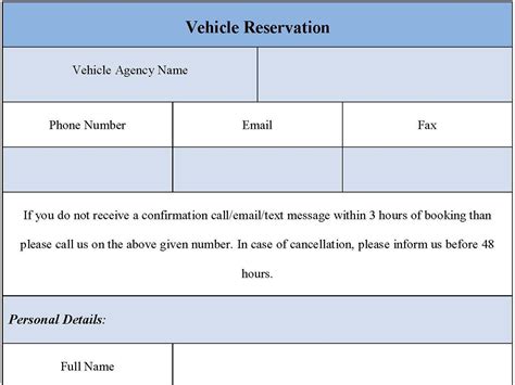 Vehicle Reservation Form Editable Pdf Forms