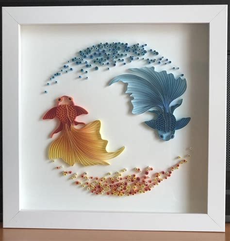 Quilled Fish Circle Yin And Yang Swimming Goldfish D Framed Etsy