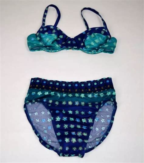 TRAJE DE BAÑO bikini de colección Jantzen años 80 90 2 tonos azul azulado con margaritas talla 6