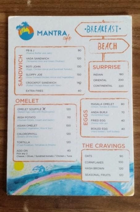 Menu Mantra Cafe Gokarna Restaurant Yes For Ocean Views At Zostel