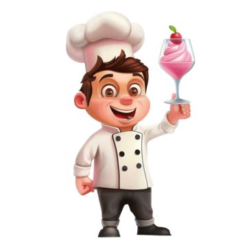 Cute Cartoon Ice Cream Chef Holding Wine Glass Ice Cream Cartoon