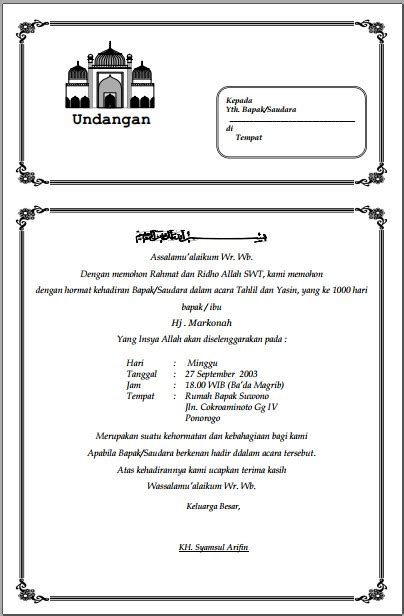 Download Undangan Tahlil Word 7 Hari 40 Hari 100 Hari Lengkap