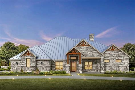 4 Bed Hill Country Ranch House Plan with Stone Exterior - 430007LY ...