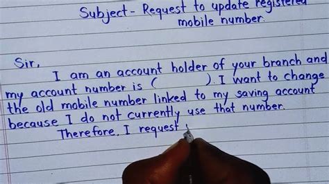 Application To Bank Manager To Change Mobile Number Request To Update