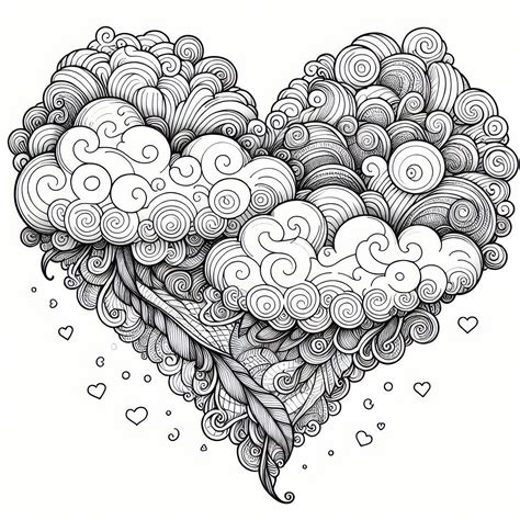 Nuage romantique en forme de cœur : Coloriage pour la Saint-Valentin