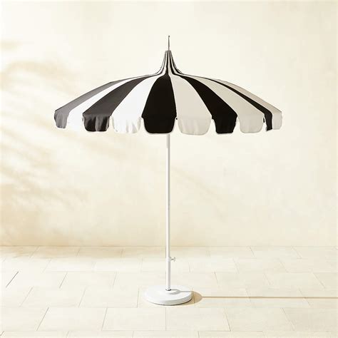 Pagoda Round Black And Natural White Stripe Outdoor Umbrella With White