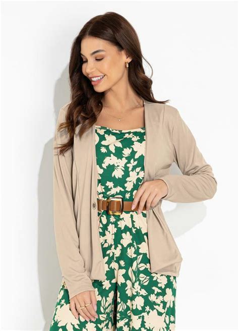 Blazer Nude Manga Longas Fechamento De O Moda Pop