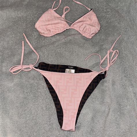 Fendi Women S Pink And Brown Bikini And Tankini Tops Depop