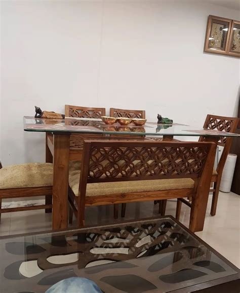 Rectangular Seater Glass Top Wooden Dining Table Set At Rs Set