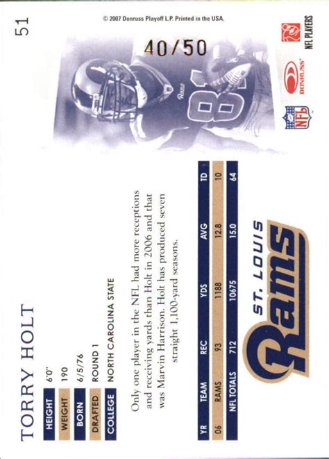 Donruss Threads Gold Holofoil Rams Football Card Torry Holt