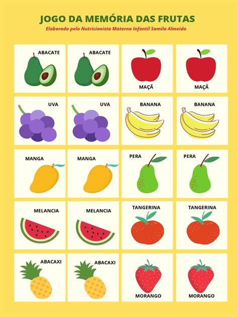 Jogo Da Memoria Frutas - Jogo da Memória: Frutas para Imprimir | PDF