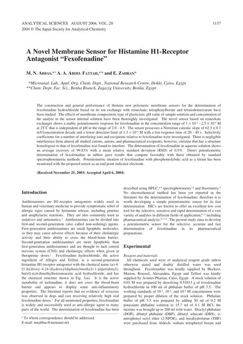 Pdf A Novel Membrane Sensor For Histamine H Receptor Antagonist