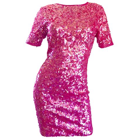 Incredible Vintage Lillie Rubin 1990s Hot Pink Fully Sequined 90s Mini Dress For Sale At 1stDibs
