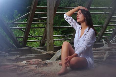 Brunette Beauty In The Abandoned Attic Stock Image Image Of Attic Black
