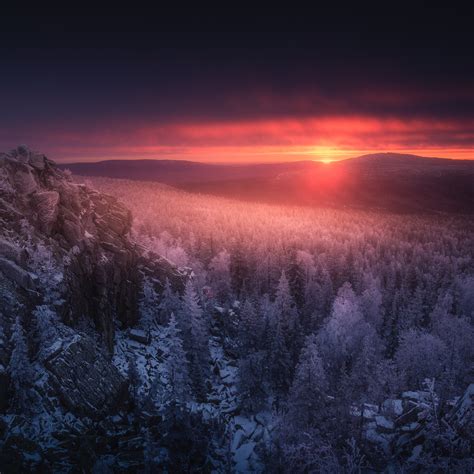 Ural Mountains Wallpaper 4K, Sunset, Mountain range