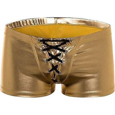 Men S Metallic Shorts Yoga Shiny Boxer Briefs Shiny Hot Pants With Draswtring Fruugo Au