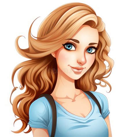 A Cartoon Girl with Long Hair and Blue Eyes Stock Illustration ...