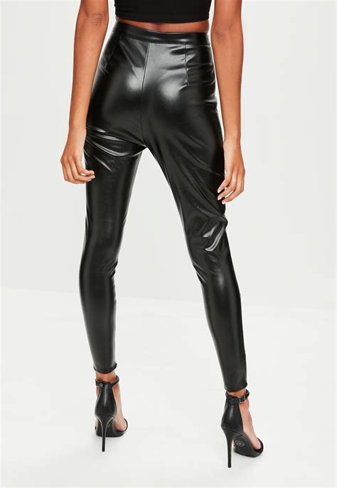 Lyst Missguided Black Faux Leather Eyelet Lace Up Pants In Black