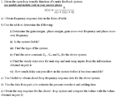 Given The Open Loop Transfer Function Of A Unity