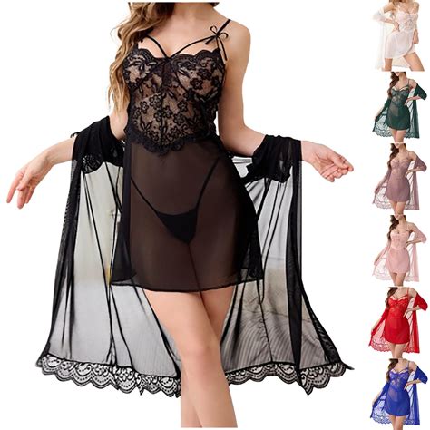 jobturf Nightgowns for Women 3 Piece Sheer Mesh Sleeveless Cami Dress